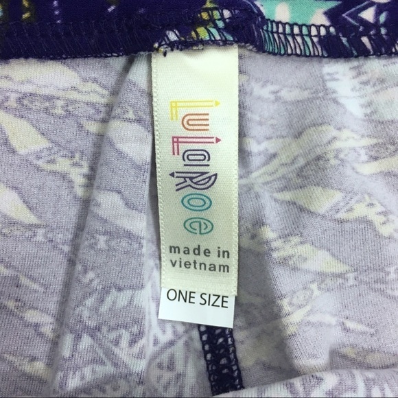LULAROE Leggings Aztec Tribal Southwestern Boho OS One Size Purple Blue White - Picture 6 of 9